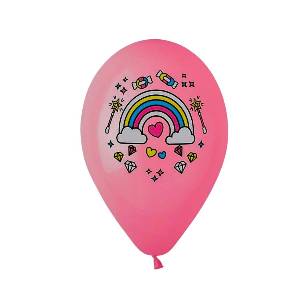 Baloane Latex Curcubeu Roz si Alb - set 5 buc - 30 cm - nuria.store.ro