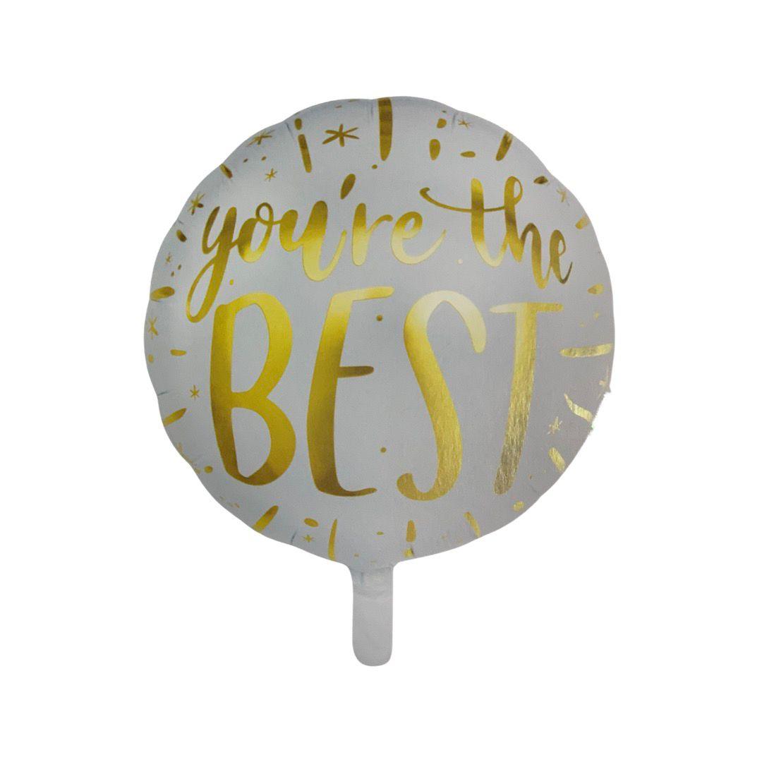 Balon Folie Rotund, Alb Inscptionat cu Auriu “You’re the Best“ - 45 cm - nuria.store.ro