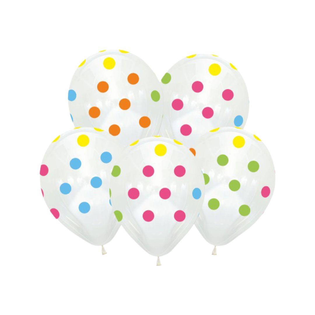 Baloane Latex Transparente cu Buline Colorate, cod 041 - 30 cm - Set 5 buc. - nuria.store.ro