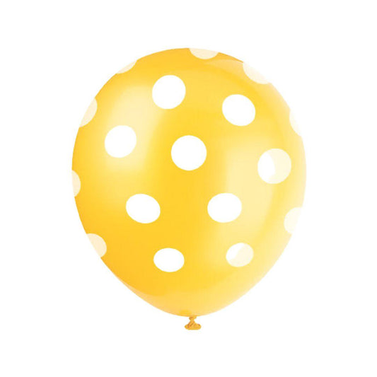Baloane Latex, Galben cu Buline Albe, 30 cm - Set 5 Buc. - nuria.store.ro