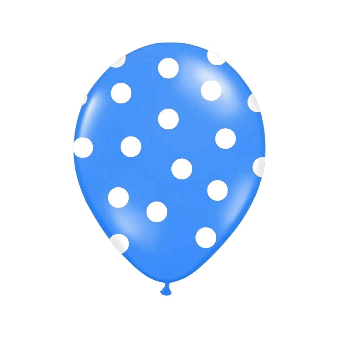 Baloane Latex, Albastru cu Buline Albe, 30 cm - Set 5 Buc. - nuria.store.ro