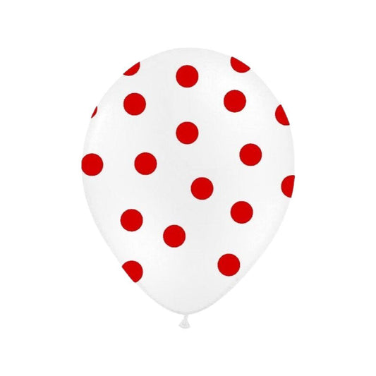 Baloane Latex, Alb cu Buline Rosii, 30 cm - Set 5 Buc. - nuria.store.ro
