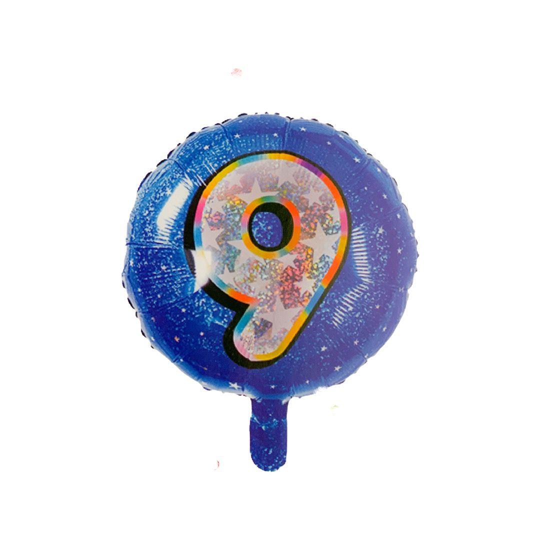 Balon Folie Rotund Imprimat, Albastru, Cifra 9 - 45cm - nuria.store.ro