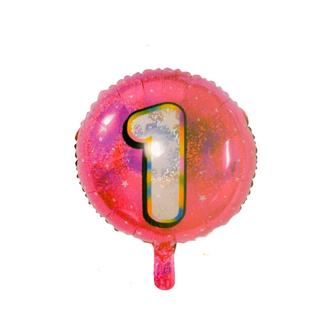 Balon Folie Rotund Imprimat, Roz, Cifra 1 - 45cm - nuria.store.ro