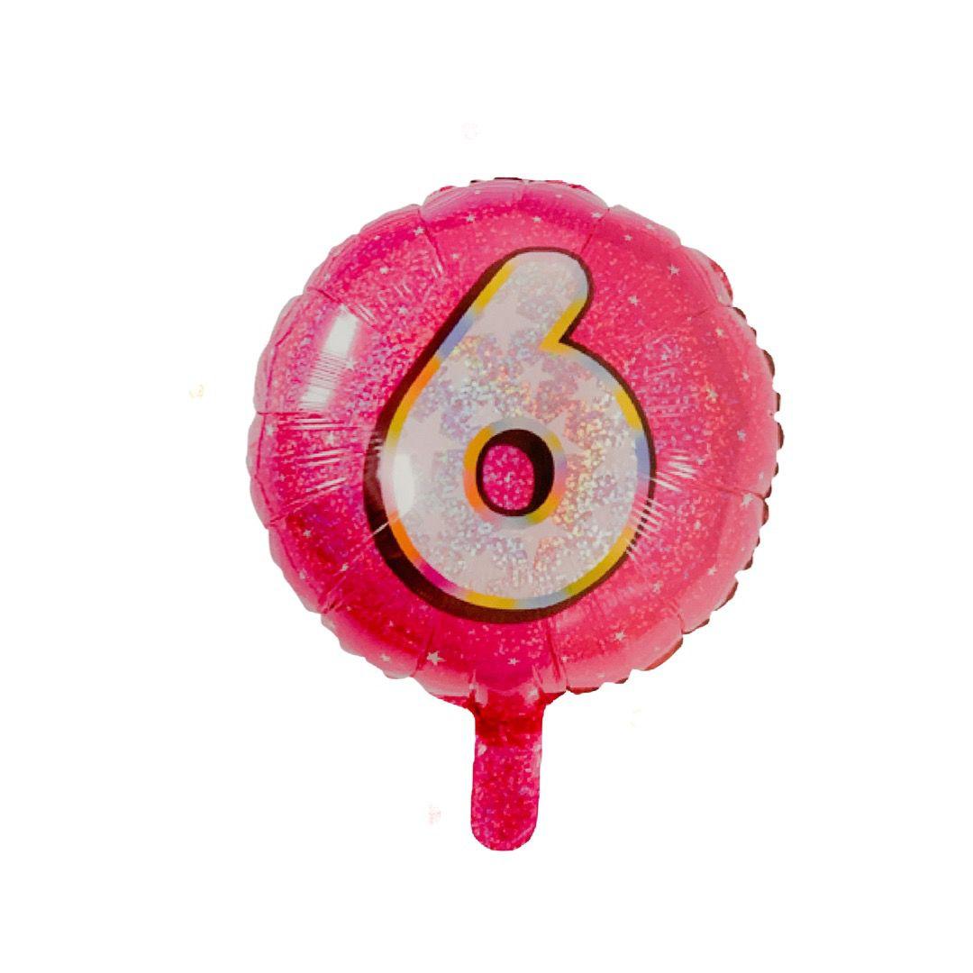 Balon Folie Rotund Imprimat, Roz, Cifra 6 - 45cm - nuria.store.ro