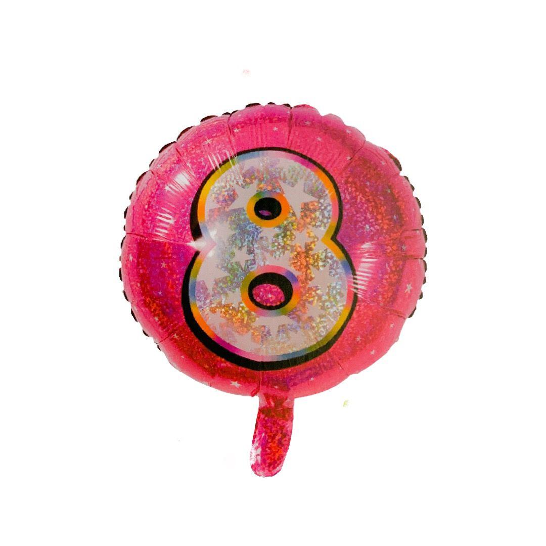 Balon Folie Rotund Imprimat, Roz, Cifra 8 - 45cm - nuria.store.ro