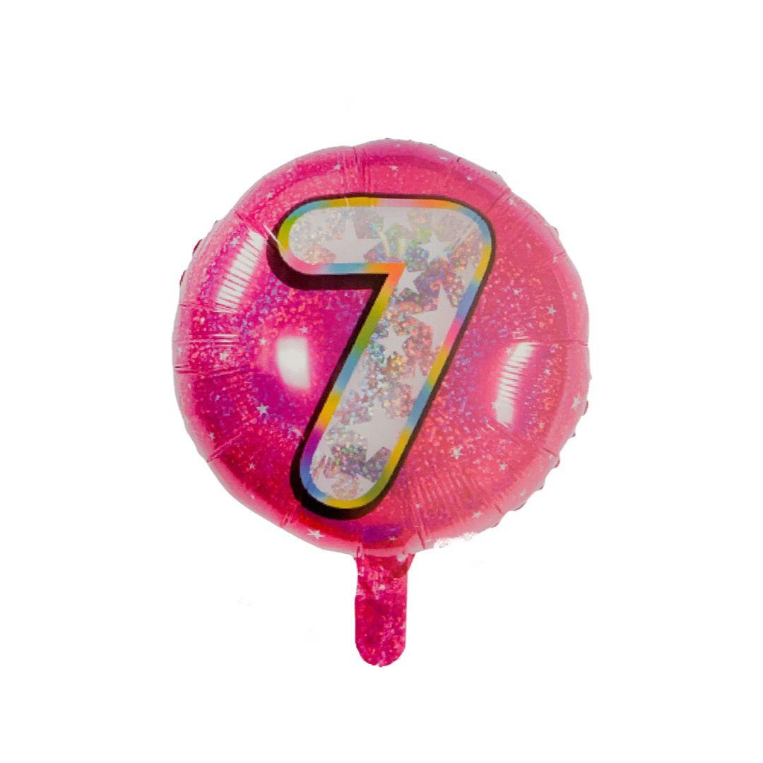 Balon Folie Rotund Imprimat, Roz, Cifra 7 - 45cm - nuria.store.ro