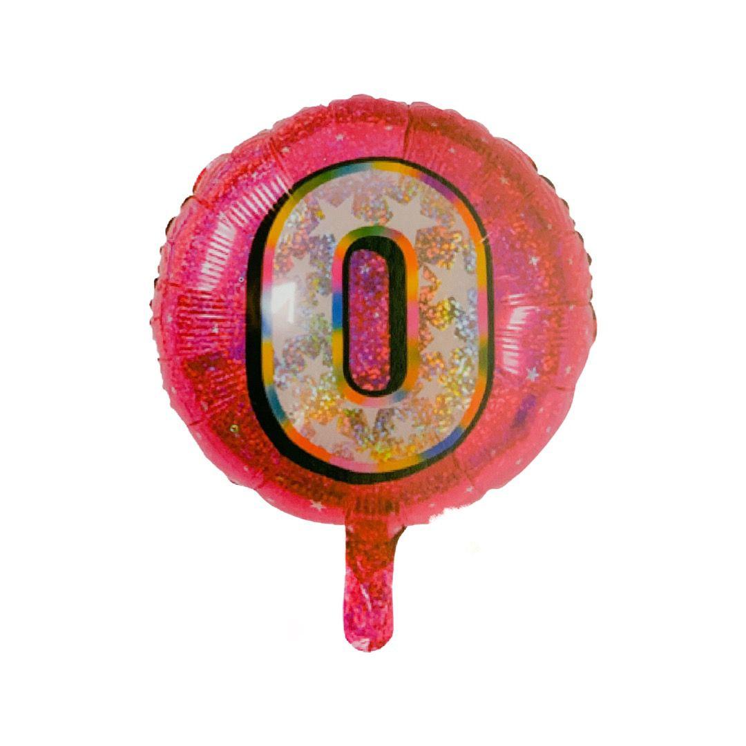 Balon Folie Rotund Imprimat, Roz, Cifra 0 - 45cm - nuria.store.ro