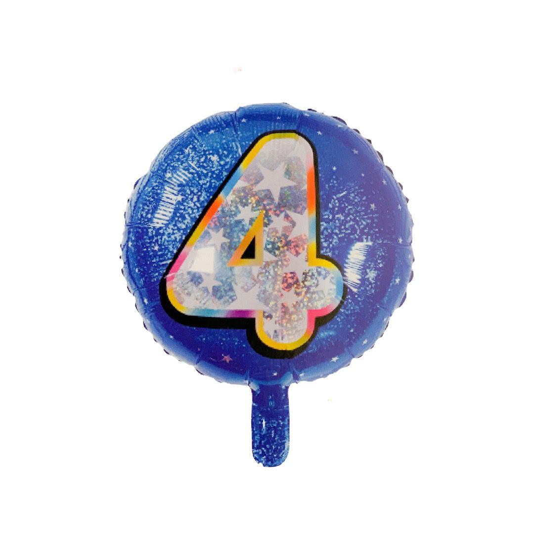 Balon Folie Rotund Imprimat, Albastru, Cifra 4 - 45cm - nuria.store.ro