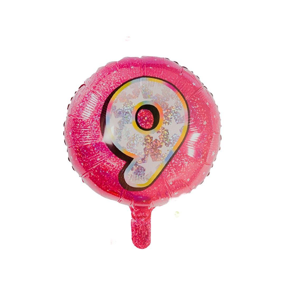 Balon Folie Rotund Imprimat, Roz, Cifra 9 - 45cm - nuria.store.ro