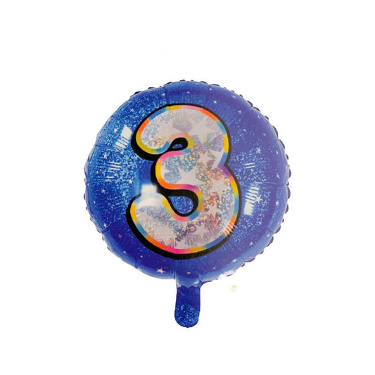 Balon Folie Rotund Imprimat, Albastru, Cifra 3 - 45cm - nuria.store.ro