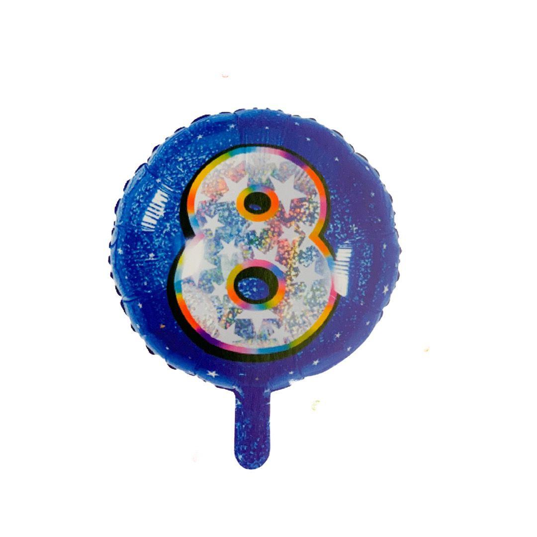 Balon Folie Rotund Imprimat, Albastru, Cifra 8 - 45cm - nuria.store.ro