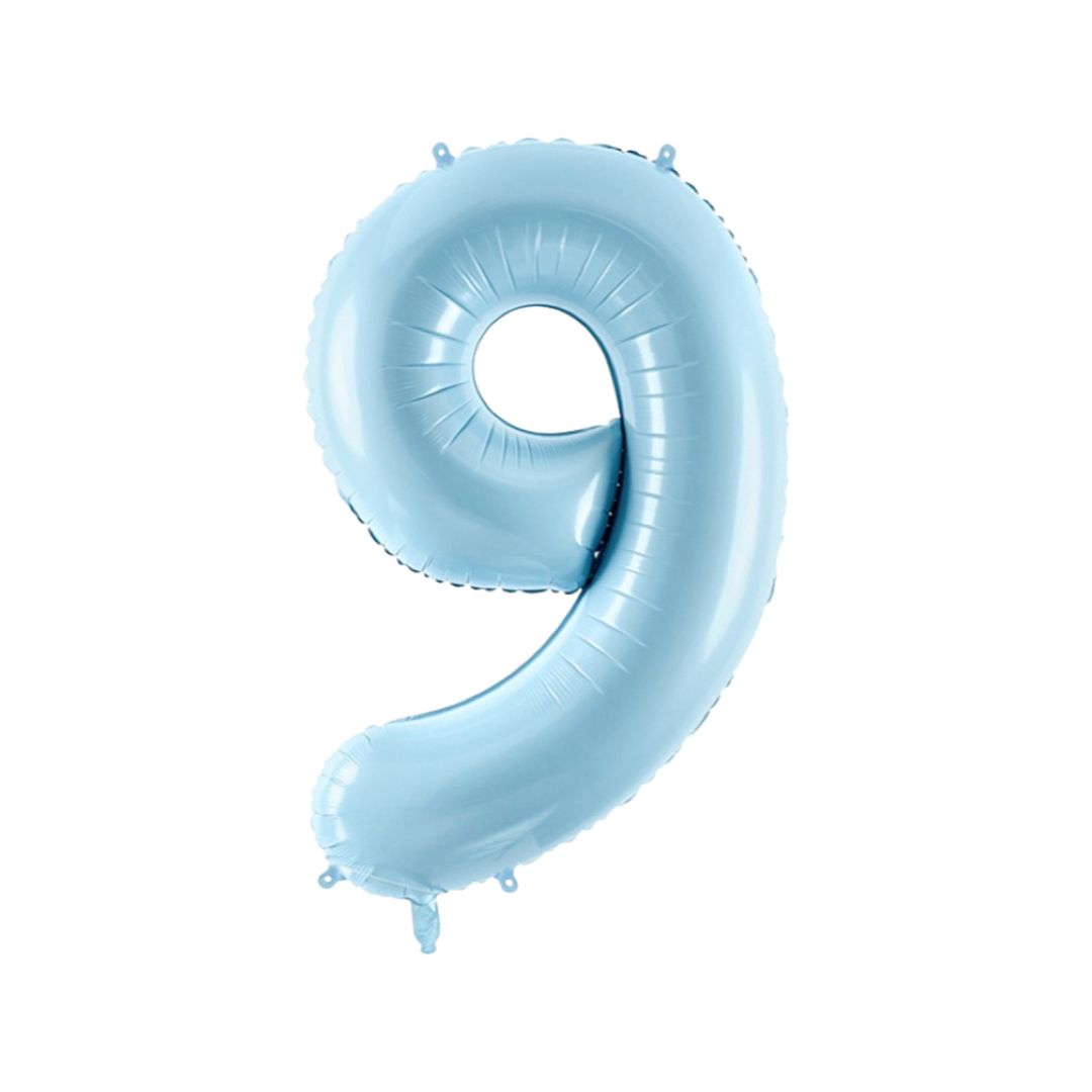 Baloane Folie Albastru Pastel, Cifra 9 - 86 cm