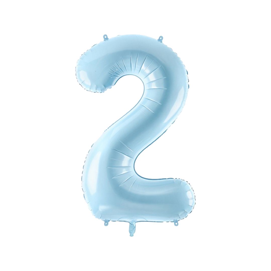 Baloane Folie Albastru Pastel, Cifra 2 - 86 cm