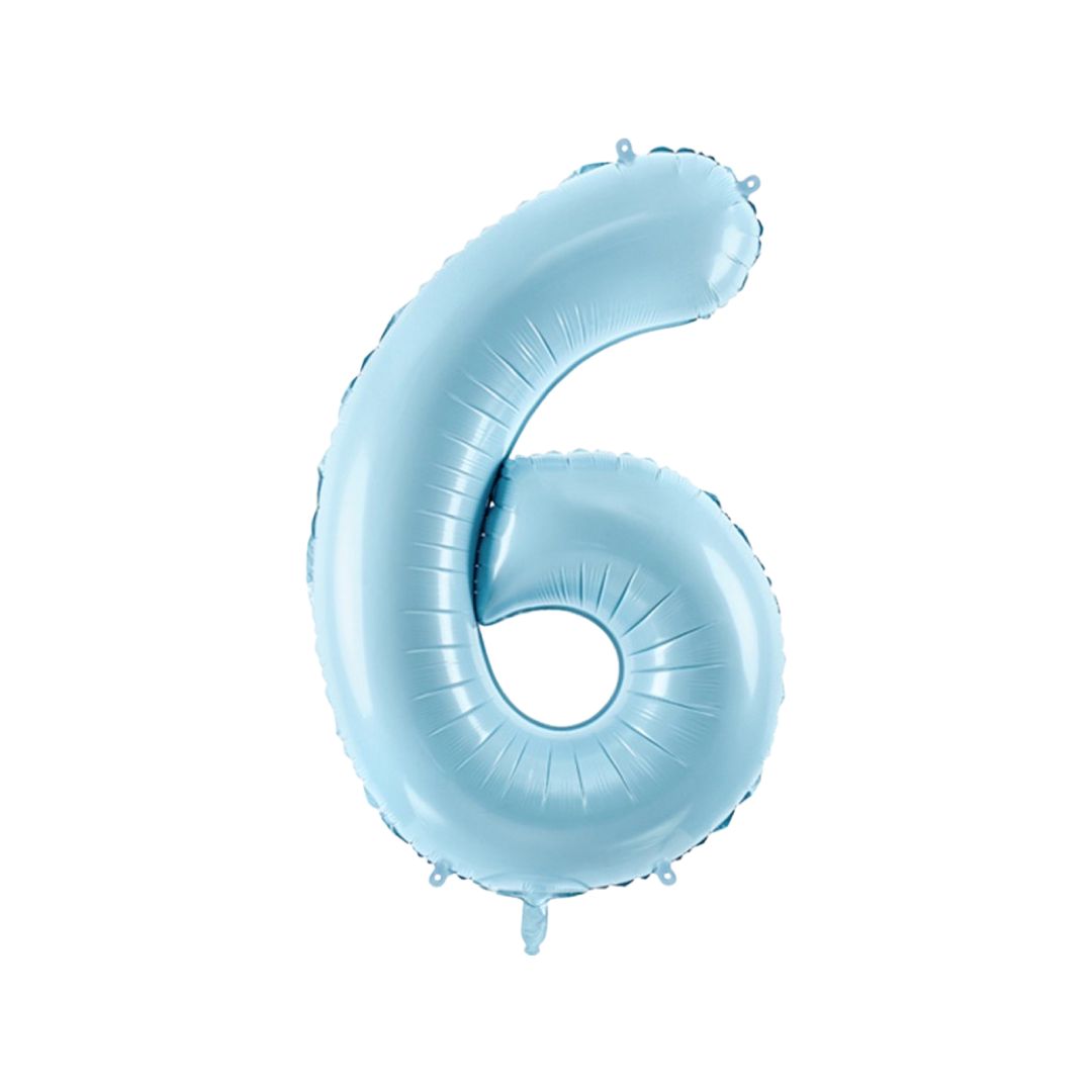 Baloane Folie Albastru Pastel, Cifra 6 - 86 cm