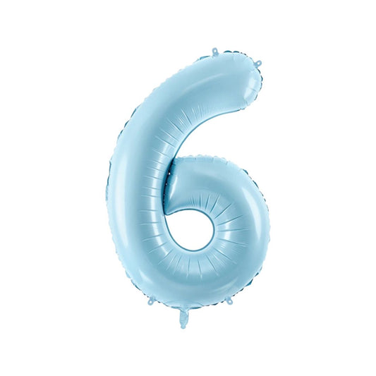 Baloane Folie Albastru Pastel, Cifra 6 - 86 cm