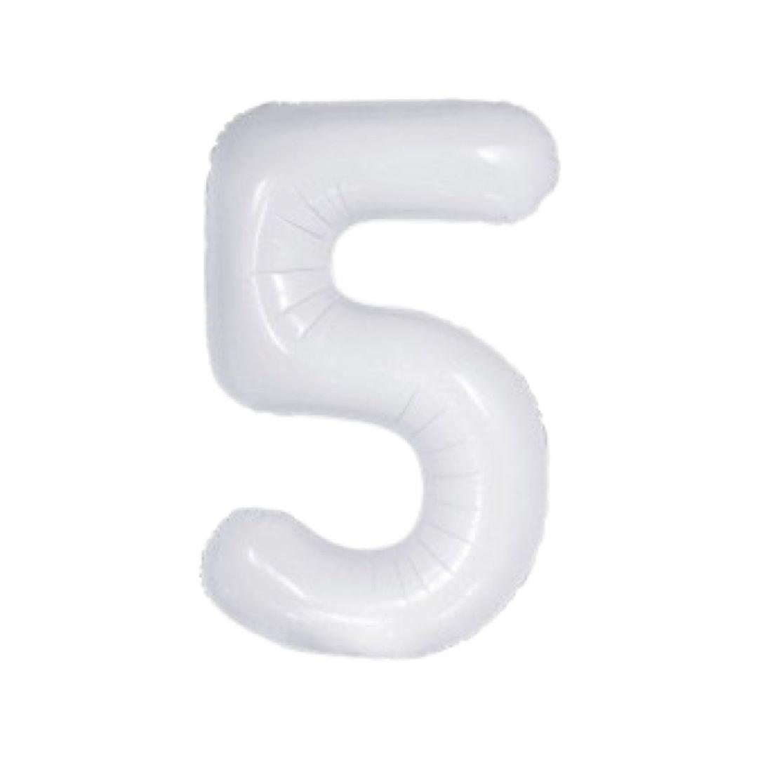 Baloane Folie Alb Cifra 5 - 100 cm (40 inch) - nuria.store.ro