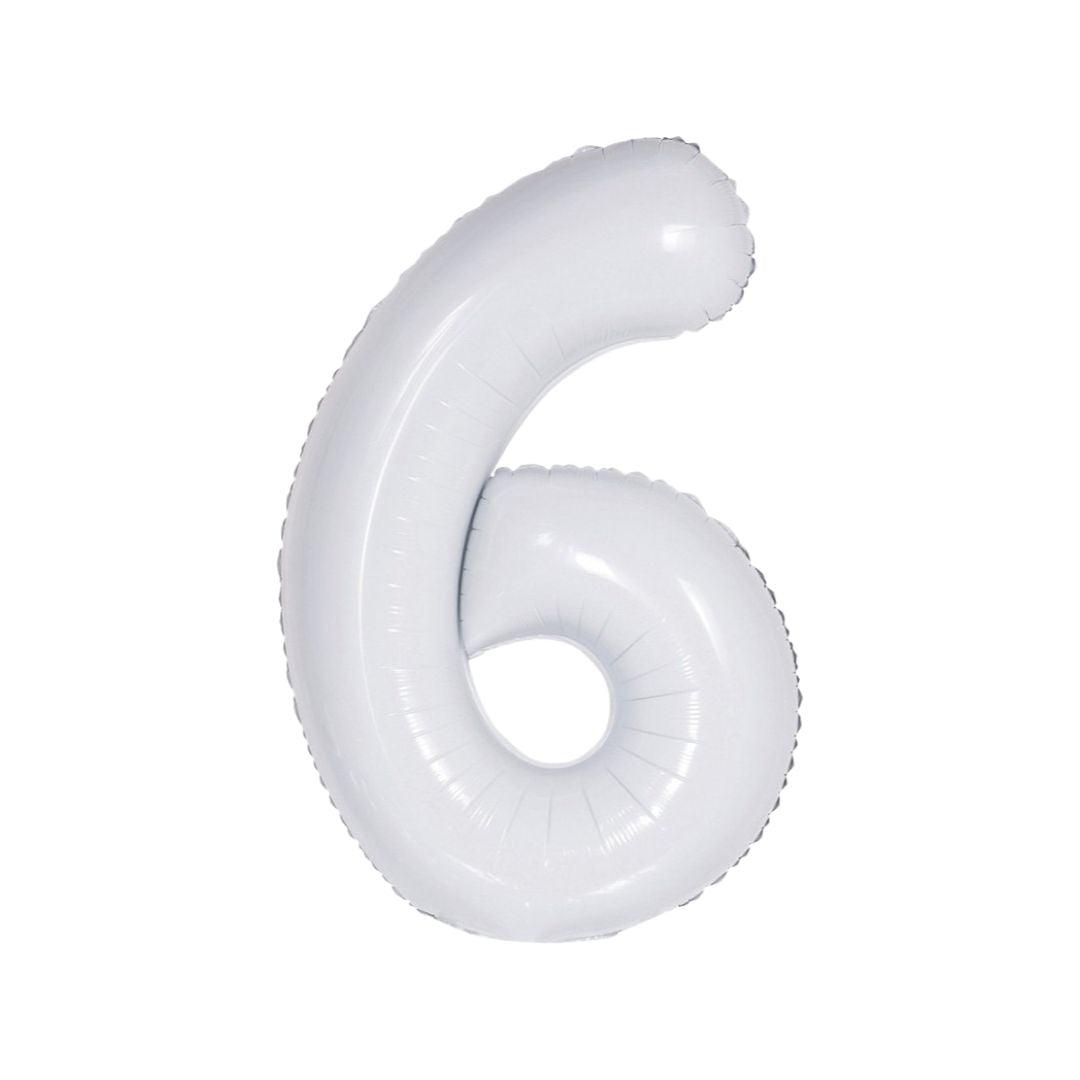 Baloane Folie Alb Cifra 6 - 100 cm (40 inch) - nuria.store.ro