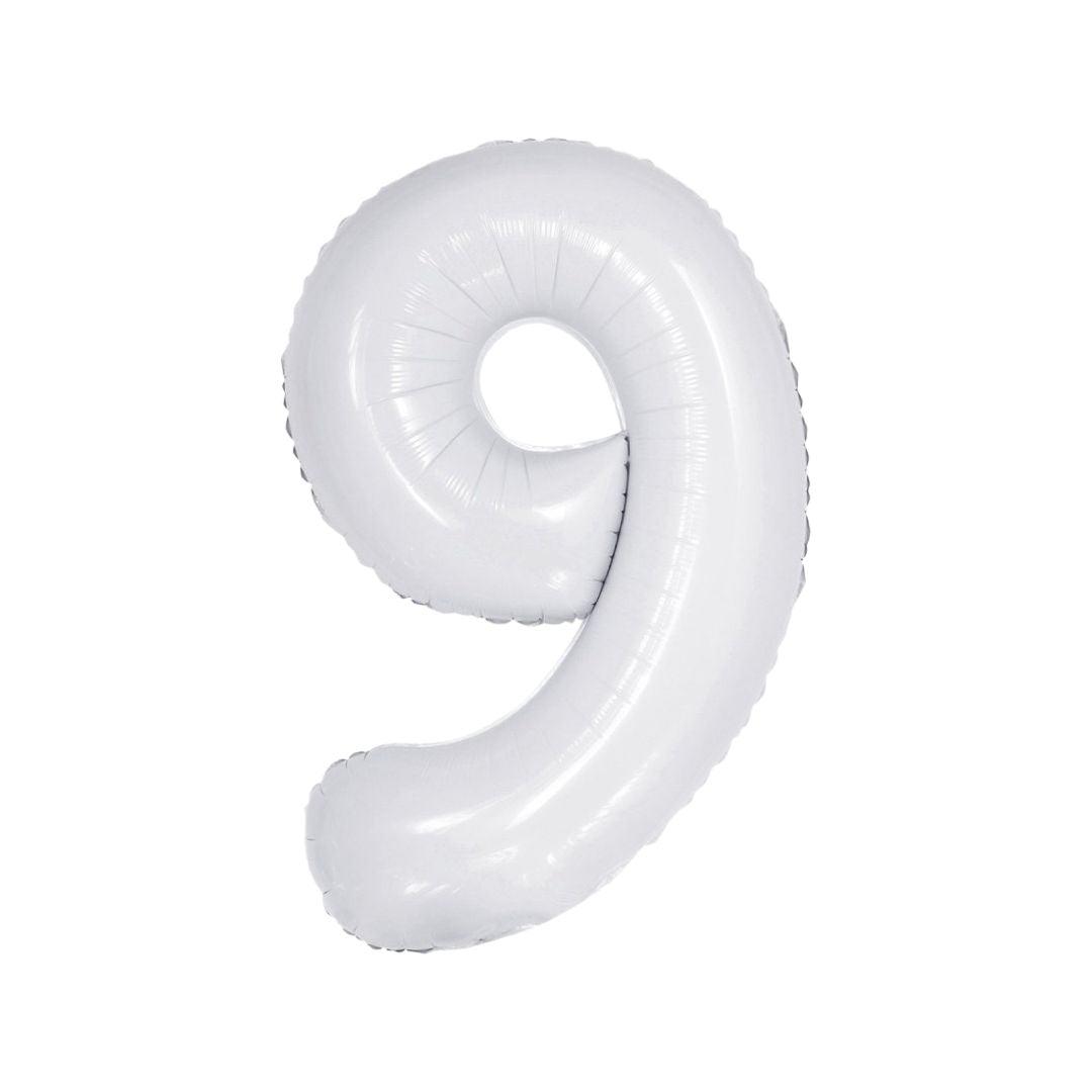 Baloane Folie Alb Cifra 9 - 100 cm (40 inch) - nuria.store.ro