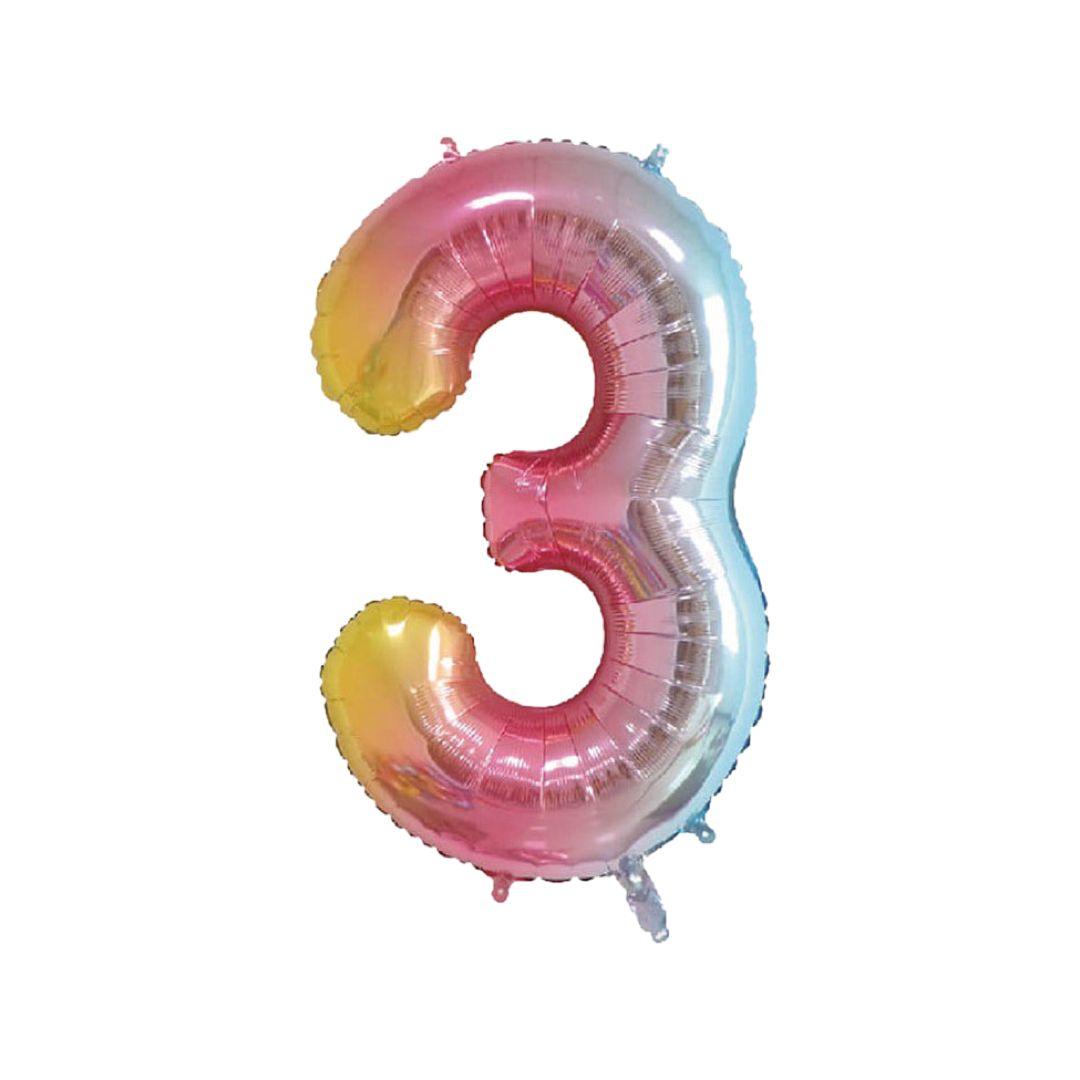 Baloane Folie Cifra 3, Curcubeu Pastel - 100cm - nuria.store.ro