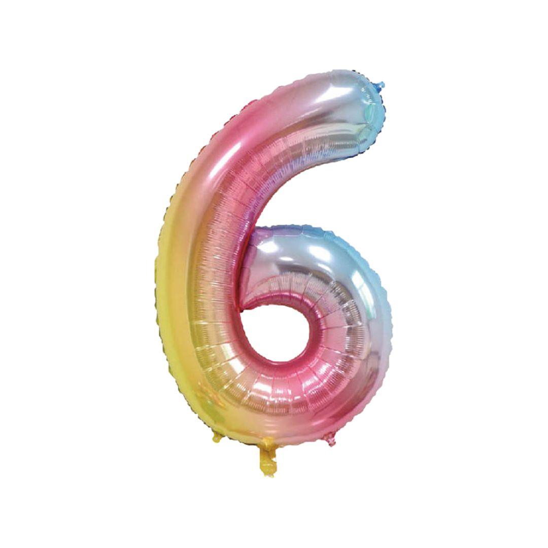 Baloane Folie Cifra 6, Curcubeu Pastel - 100cm - nuria.store.ro
