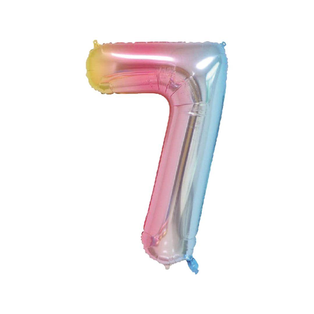 Baloane Folie Cifra 7, Curcubeu Pastel - 100cm - nuria.store.ro