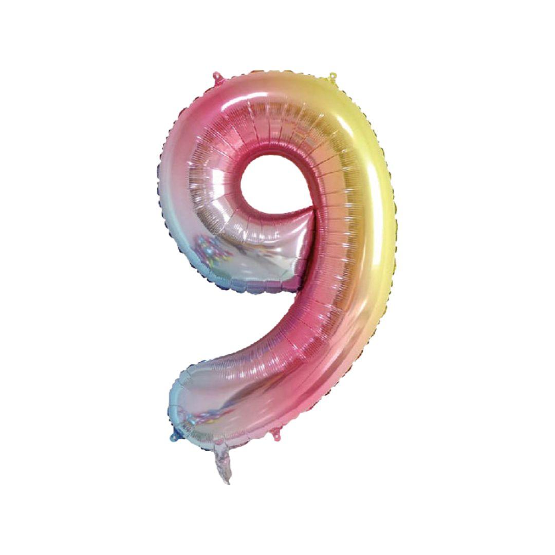Baloane Folie Cifra 9, Curcubeu Pastel - 100cm - nuria.store.ro