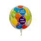 Balon Folie Sfera, Transparent, Inscriptionat cu Balonase Colorate si text "Happy Birthday", 55 x 55 cm - nuria.store.ro