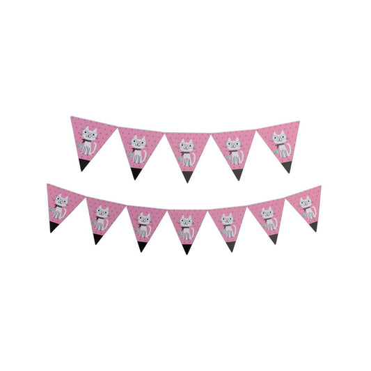 Banner Decorativ 12 Stegulete Roz  cu Pisicute, Dimensiune Stegulet 17 cm - nuria.store.ro