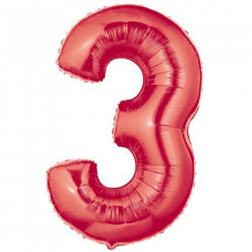 Baloane Folie Rosu Cifra 3 - 100cm - nuria.store.ro