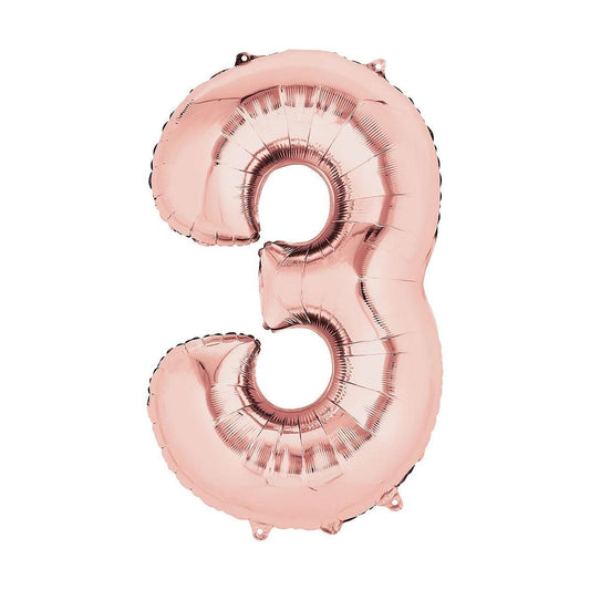Baloane Folie Rose Gold Cifra 3 - 100cm - nuria.store.ro