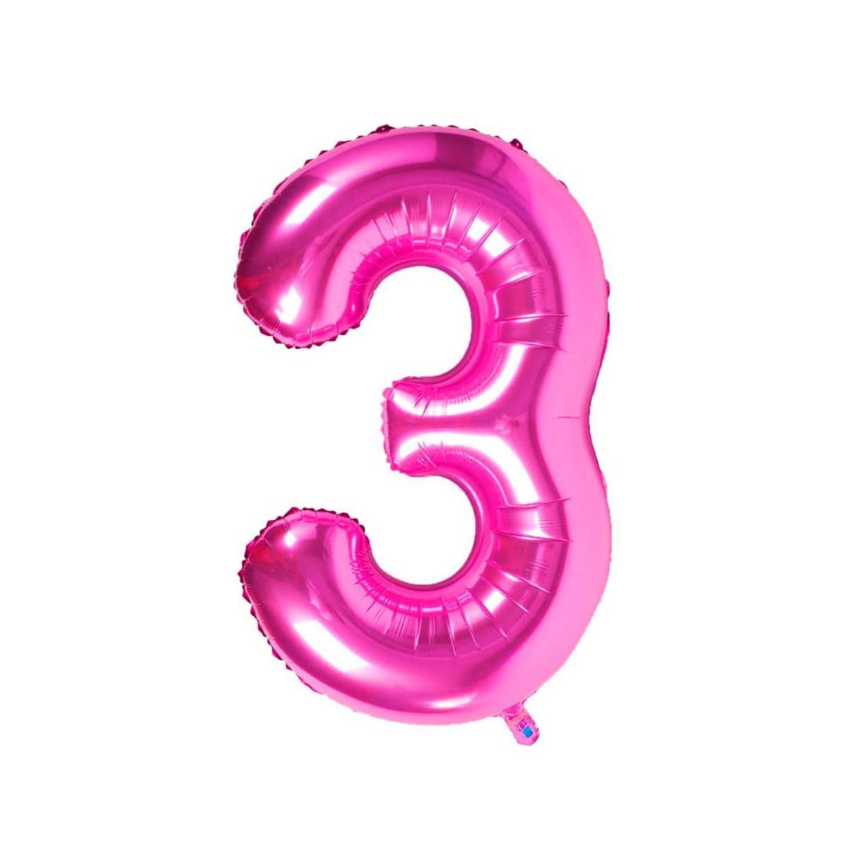 Baloane Folie Roz Cifra 3 - 100cm - nuria.store.ro