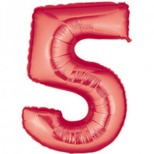 Baloane Folie Rosu Cifra 5 - 100cm - nuria.store.ro