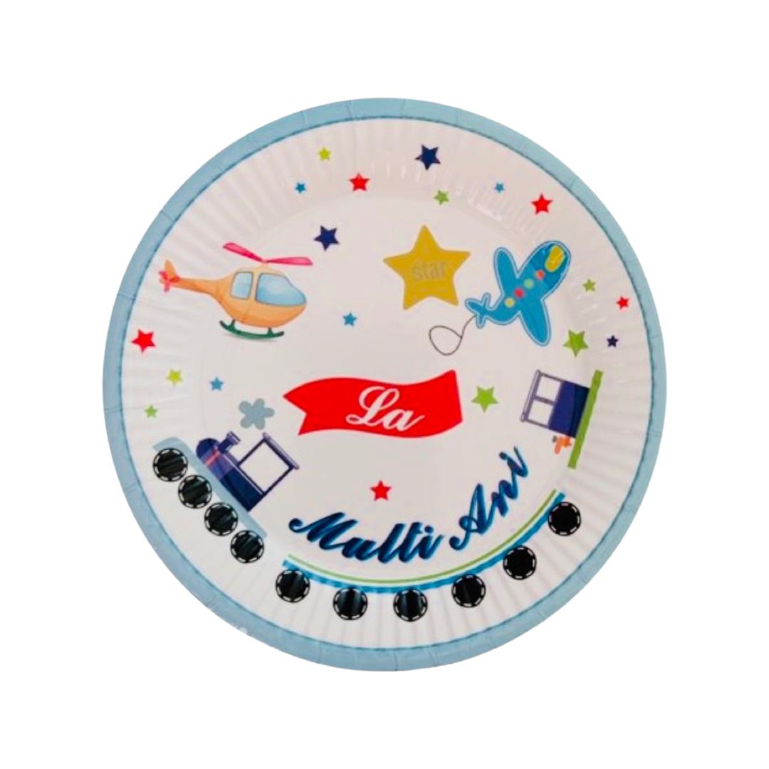 Set 8 Farfurii Carton Trenulet si Avioane "La Multi Ani"