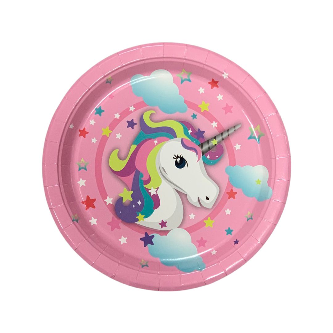 Set 6 Farfurii Carton Roz cu Unicorn - 23,5 cm - nuria.store.ro