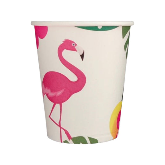 Set 8 Pahare din Carton, Flamingo Party - Diametru 8,7 cm
