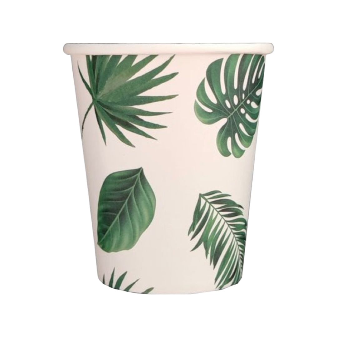 Set 8 Pahare din Carton, Frunze Party Exotic - Diametru 8,7 cm