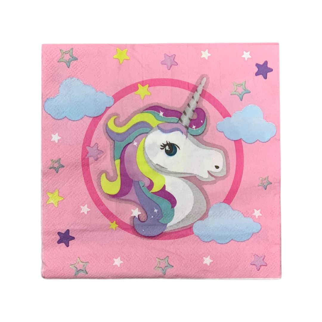 Set 20 Servetele Hartie, Roz cu Unicorn -  33 x 33 cm - nuria.store.ro