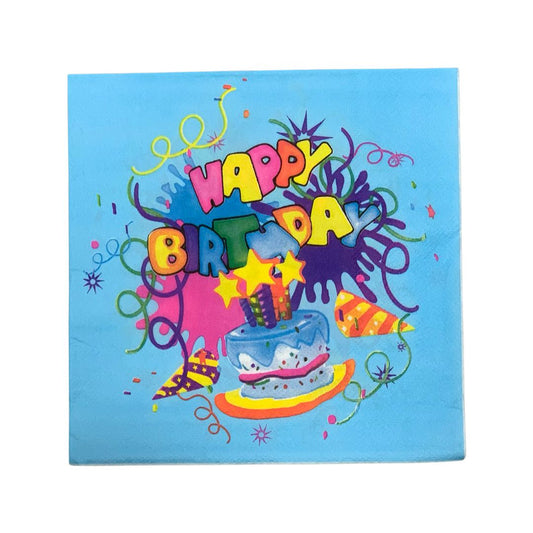 Set 20 Servețele Happy Brithday, Hartie, Albastru - 33 x 33 cm - nuria.store.ro