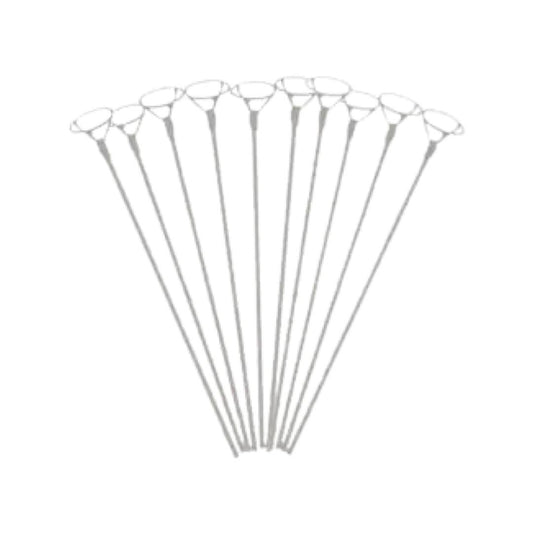 Set 10 buc Suport pentru Baloane Folie, Tija cu Rozeta, Culoare Alb - 40 cm