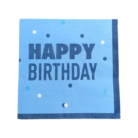 Set 16 Bucati Servetele Albastru Happy Birthday - 33/33 cm - nuria.store.ro