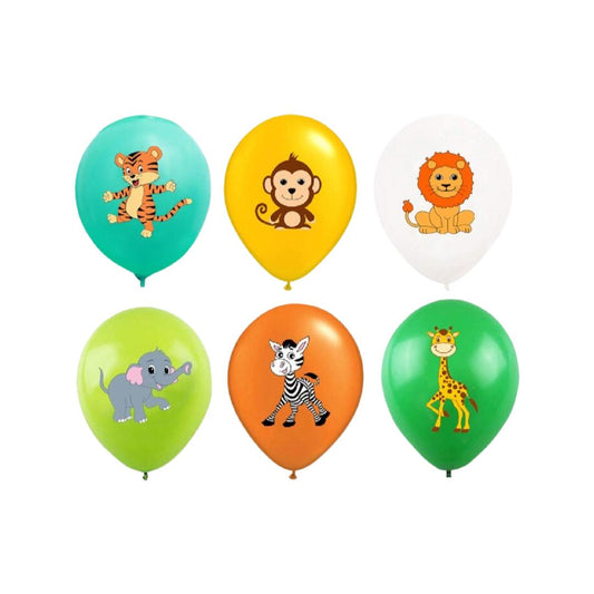 Baloane Latex Multicolor Imprimate cu Animale din Jungla, 30 cm - Set 30 Buc.