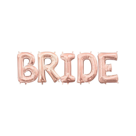 Set 5 Baloane Folie Litere BRIDE, Rose Glod - 82 cm - nuria.store.ro