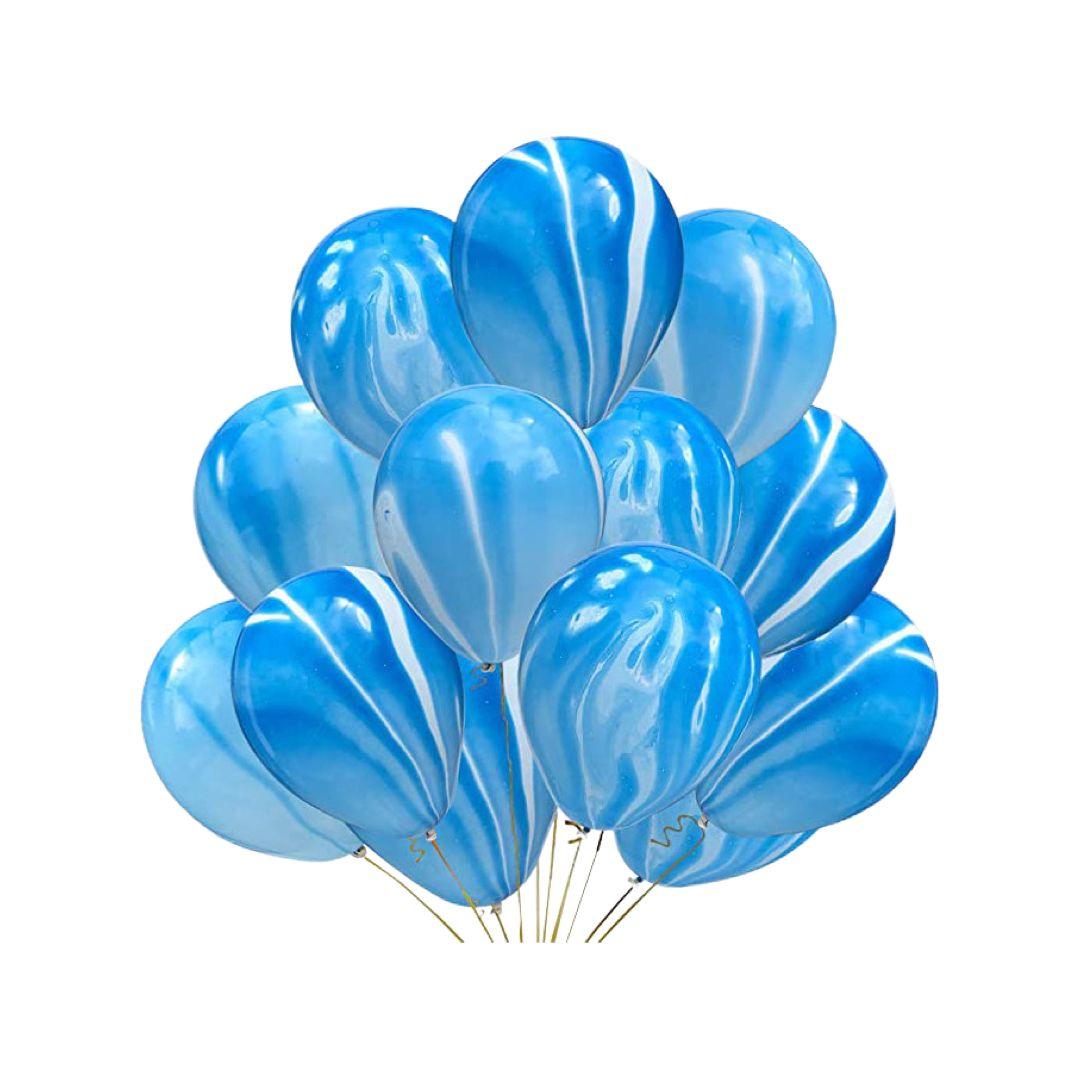 Baloane Latex Marmorat Alb cu Albastru, cod 346, 35 cm - Set 5 bucati - nuria.store.ro
