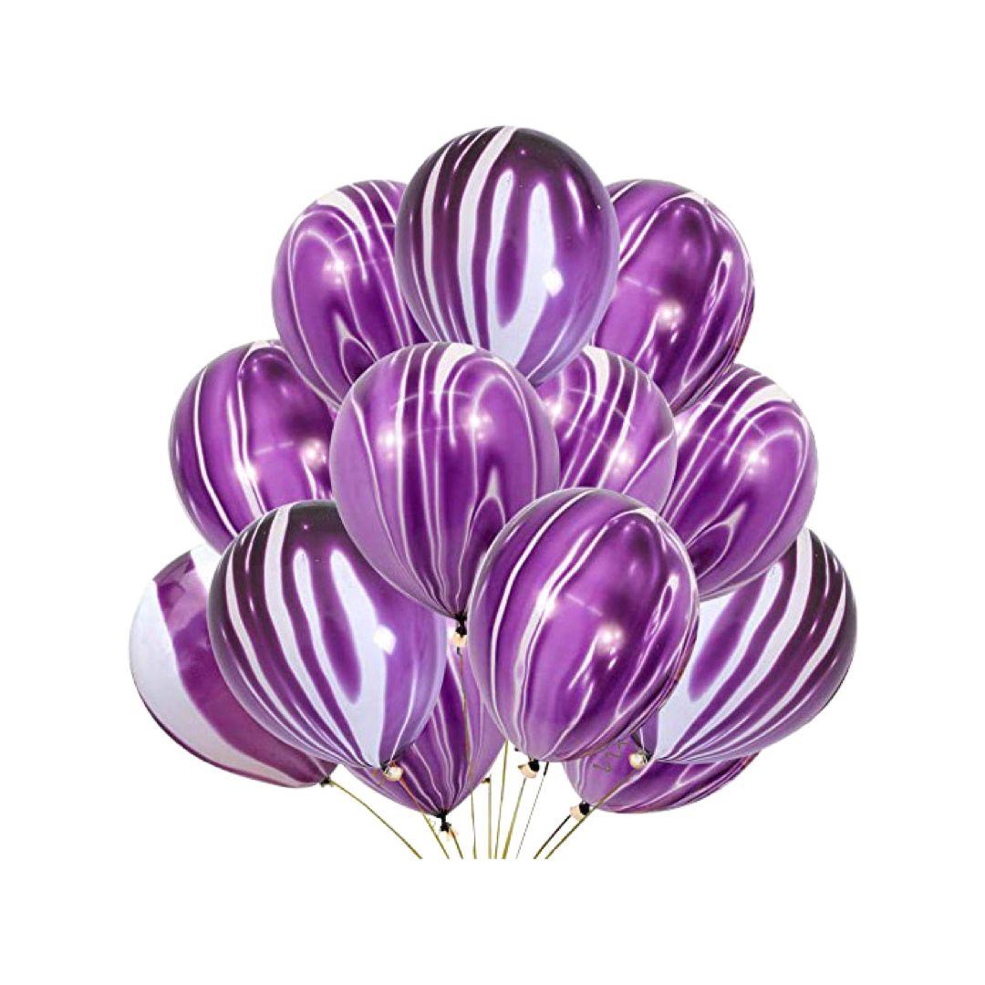 Baloane Latex Marmorat Alb cu Mov, cod 343, 35 cm - Set 5 bucati - nuria.store.ro