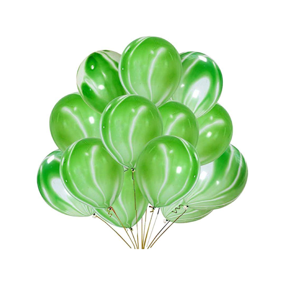 Baloane Latex Marmorat Alb cu Verde, cod 347, 35 cm - Set 5 bucati - nuria.store.ro