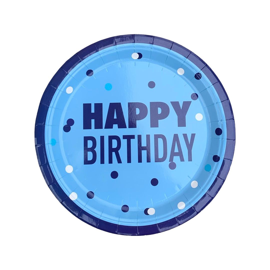 Set 6 Farfurii Carton, Albastru, Happy Birthday - 23 cm - nuria.store.ro