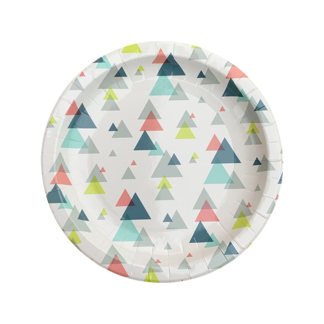 Set 6 Farfurii Carton cu Triunghiuri Colorate  - 23 cm - nuria.store.ro