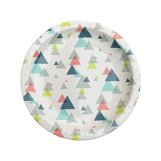 Set 6 Farfurii Carton cu Triunghiuri Colorate  - 23 cm - nuria.store.ro