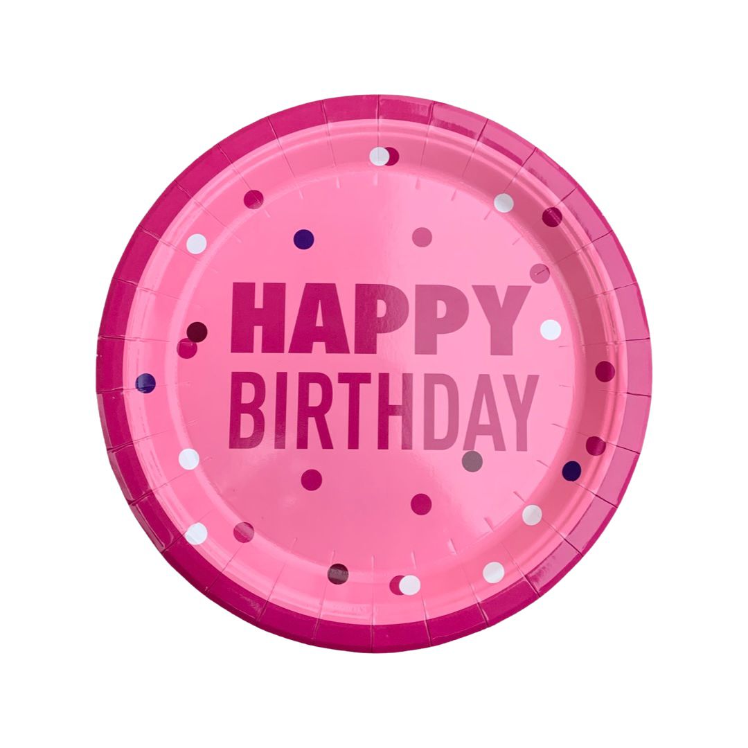 Set 6 Farfurii Carton, Roz, Happy Birthday - 23 cm - nuria.store.ro